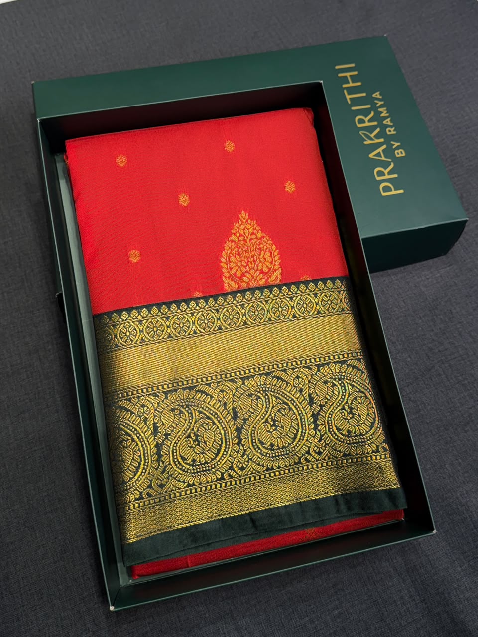 Burned Orange and Green Semi Kanchipuram Silk Saree PSSRN47