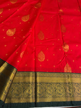 Burned Orange and Green Semi Kanchipuram Silk Saree PSSRN47