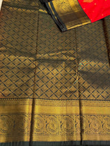Burned Orange and Green Semi Kanchipuram Silk Saree PSSRN47