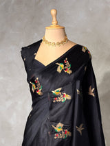 Black Banarasi satin silk saree - PBRMM5O