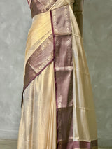 Light gold and Brown tissue silk cotton saree -MPS49