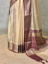 Light gold and Brown tissue silk cotton saree -MPS49