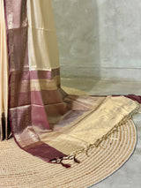 Light gold and Brown tissue silk cotton saree -MPS49