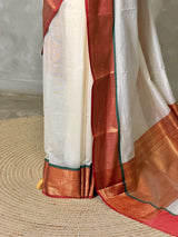 Offwhite and Maroon chanderi silk cotton saree -MPS47B