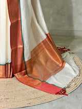 Offwhite and Maroon chanderi silk cotton saree -MPS47B