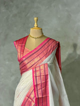 Offwhite and Pink chanderi silk cotton saree -MPS47A