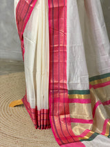 Offwhite and Pink chanderi silk cotton saree -MPS47A