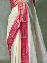 Offwhite and Pink chanderi silk cotton saree -MPS47A