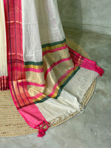 Offwhite and Pink chanderi silk cotton saree -MPS47A