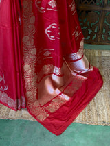 Red pure katan Banarasi silk saree - PBRKATAN7