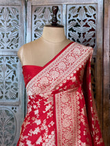 Red pure katan Banarasi silk saree - PBRKATAN3