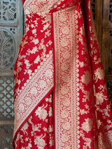 Red pure katan Banarasi silk saree - PBRKATAN3