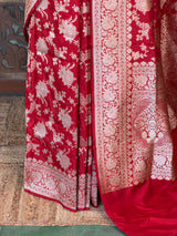 Red pure katan Banarasi silk saree - PBRKATAN3