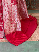 Red pure katan Banarasi silk saree - PBRKATAN3