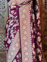 Deep Burgundy pure katan Banarasi silk saree - PBRKATAN1