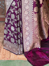 Deep Burgundy pure katan Banarasi silk saree - PBRKATAN1