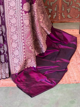 Deep Burgundy pure katan Banarasi silk saree - PBRKATAN1