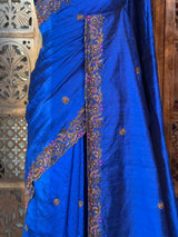 Royal blue Pure Blue Raw Silk Saree - PBRRAW1