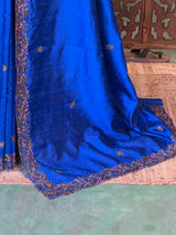 Royal blue Pure Blue Raw Silk Saree - PBRRAW1
