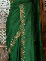 Dark Green Pure Raw Silk Saree - PBRRAW3