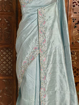 Pastal blue Pure Raw Silk Saree - PBRRAW7