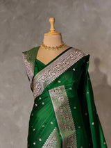 Dark Green pure satin Banarasi silk saree - PRAZ8E