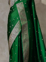 Dark Green pure satin Banarasi silk saree - PRAZ8E