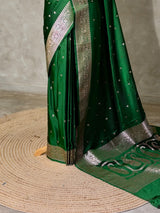 Dark Green pure satin Banarasi silk saree - PRAZ8E