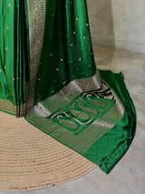 Dark Green pure satin Banarasi silk saree - PRAZ8E