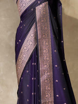 Navy Blue pure satin Banarasi silk saree - PRAZ8D