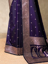 Navy Blue pure satin Banarasi silk saree - PRAZ8D