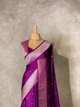 Purple pure satin Banarasi silk saree - PRAZ8C