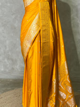 Yellow pure satin Banarasi silk saree - PRAZ8B