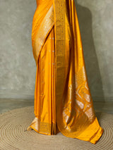 Yellow pure satin Banarasi silk saree - PRAZ8B