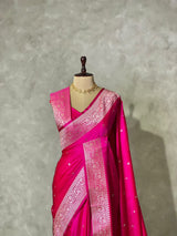 Rani pink pure satin Banarasi silk saree - PRAZ8A