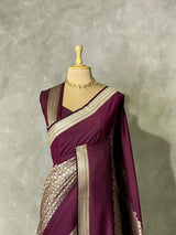 Deep Burgundy katan Banarasi silk saree - PRAZ9E