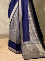 Navy Blue katan Banarasi silk saree - PRAZ9C