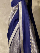 Navy Blue katan Banarasi silk saree - PRAZ9C