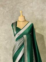 Dark Green katan Banarasi silk saree - PRAZ9B