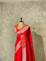 Red pure satin Banarasi silk saree - PRAZ8
