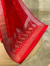 Red pure satin Banarasi silk saree - PRAZ8
