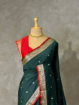 Dark green and Red Silk saree - PBRZU14A