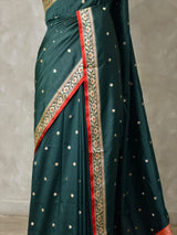 Dark green and Red Silk saree - PBRZU14A