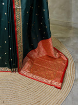 Dark green and Red Silk saree - PBRZU14A