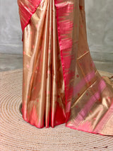 Gold and Peach tissue banarasi Saree - PFAZ26