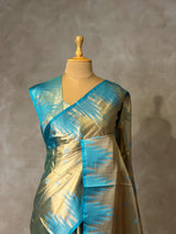 Gold and Blue tissue banarasi Saree - PFAZ26B