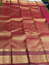 Olive Green and maroon Pure Vintage Kanchipuram Silk saree - PPUREN30