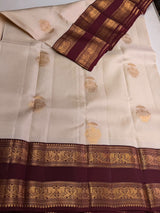 Sandal and maroon Pure Vintage Kanchipuram Silk saree - PPUREN43