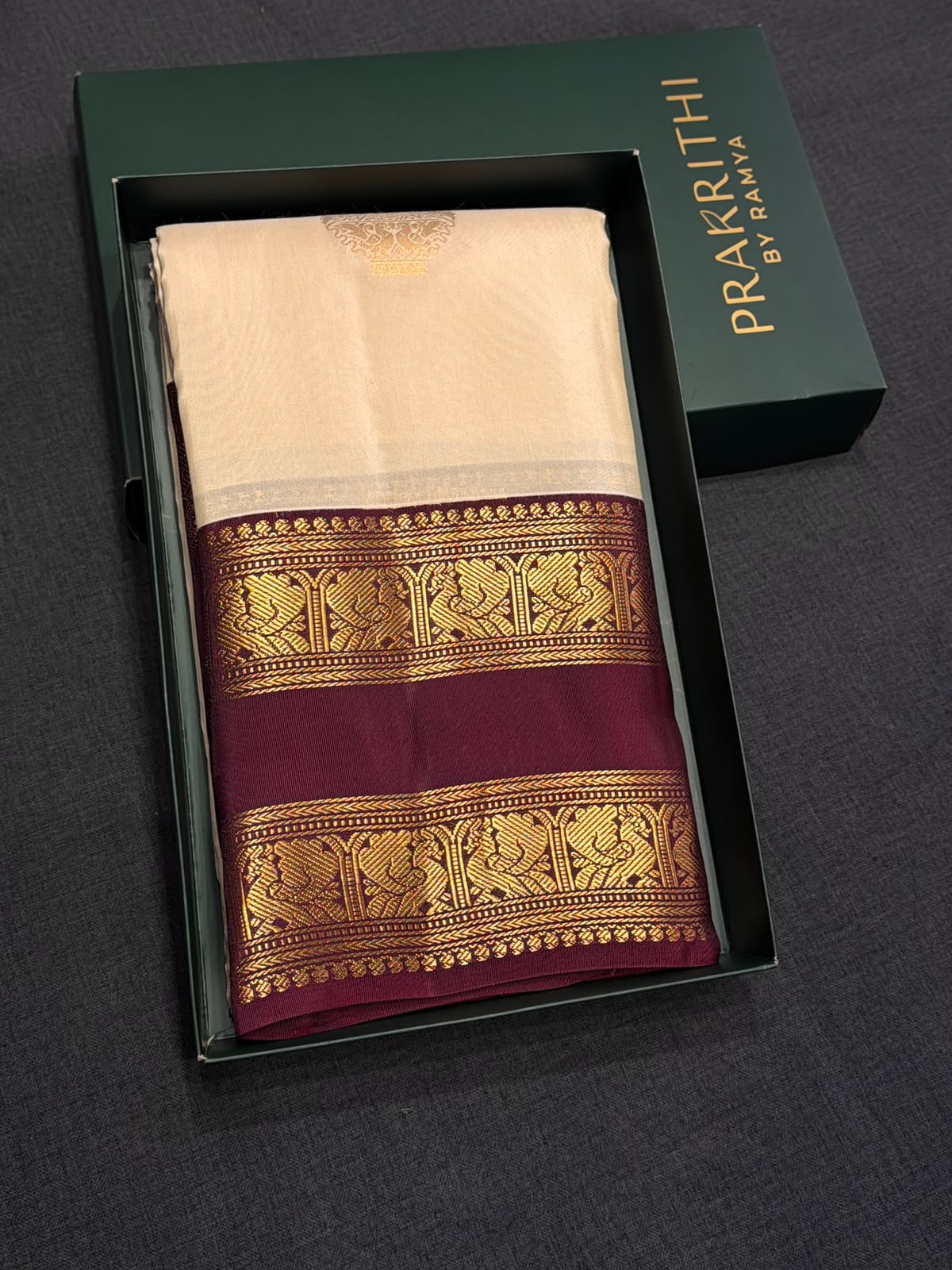 Sandal and maroon Pure Vintage Kanchipuram Silk saree - PPUREN43
