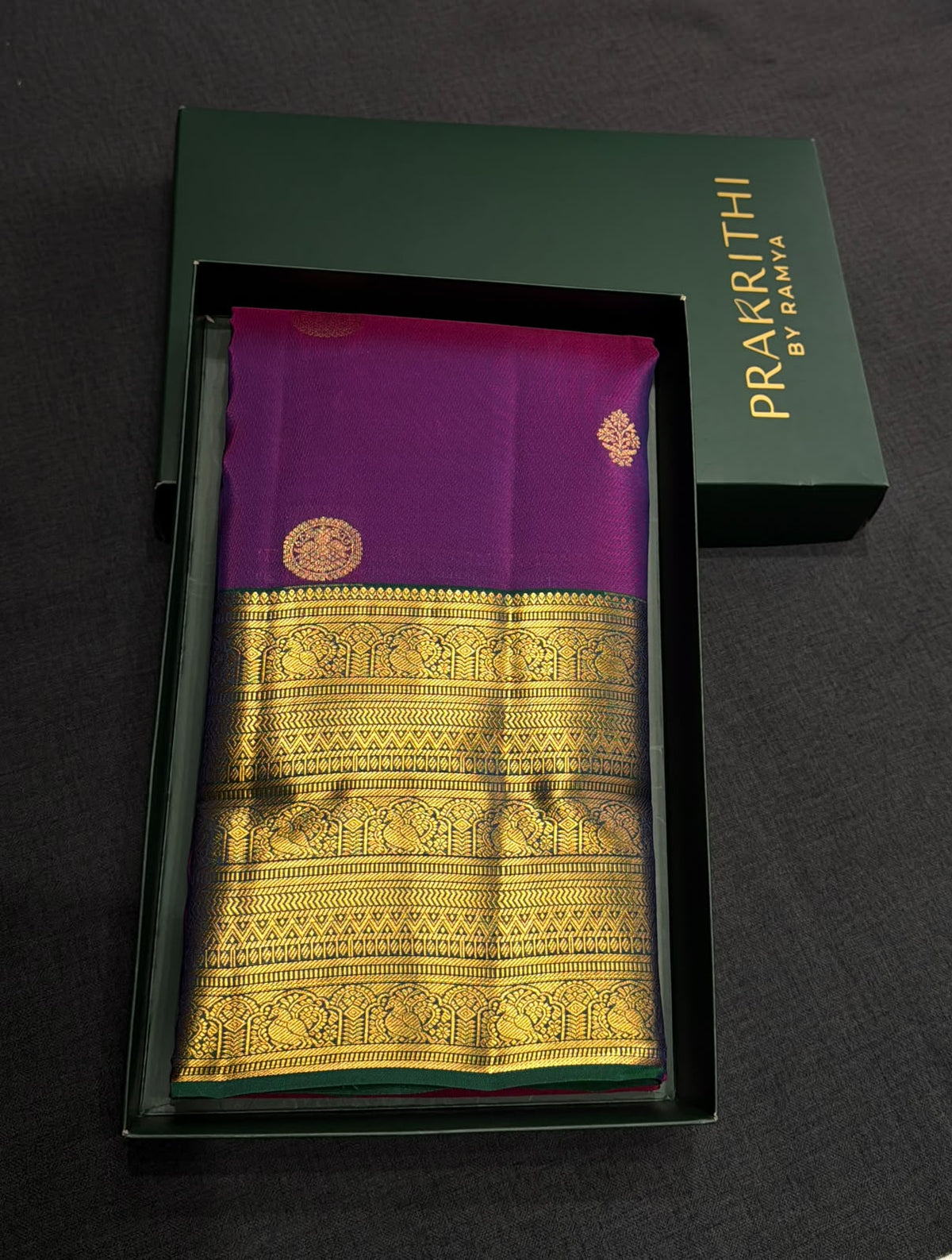 Purple and peacock blue Pure Vintage Kanchipuram Silk saree - PPUREN44